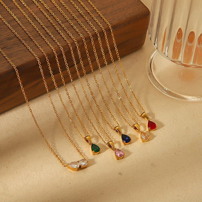 1 Piece Simple Series Simple Droplet Stainless Steel  Gold Color Zircon Women Pendant Necklaces 